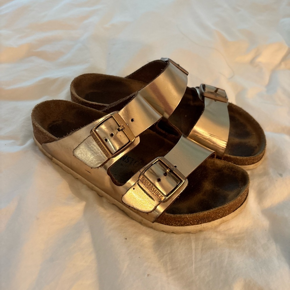 Birkenstock Kids Double-Buckle Slide Sandals in Metallic Gold